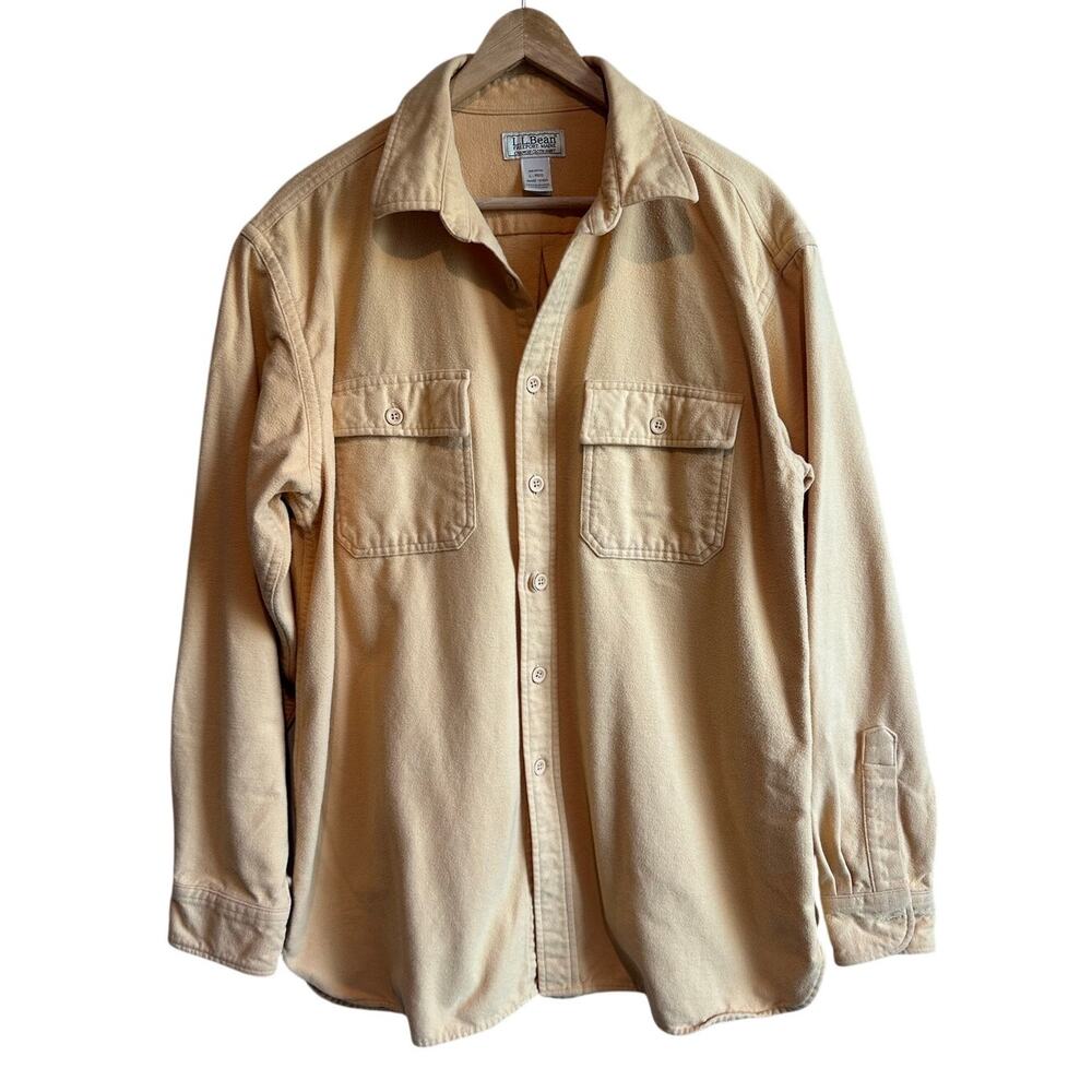 L.L. Bean Vintage Chamois Cloth Button Up Shirt L Yellow 187923